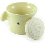 G.B.S ceramic shaving mug front view with pommel handle and ivory finish