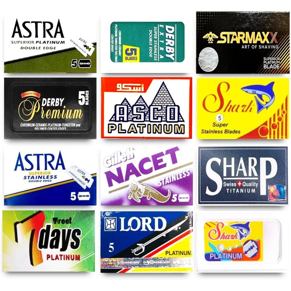 Razor Blades Club 60 piece double edge razor blade sampler pack front view