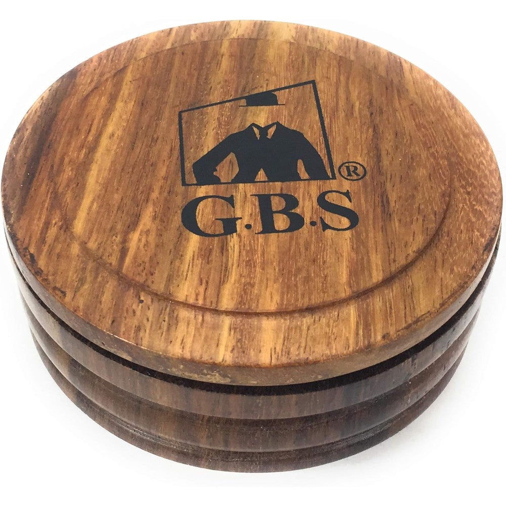 G.B.S GENTS wooden shaving bowl front view with premium natural wood finish.