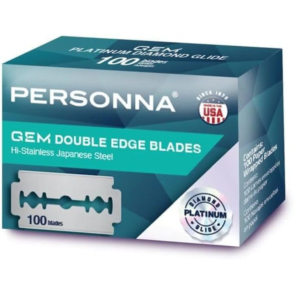 Personna GEM Platinum Diamond Glide Double Edge Blades 100 count pack front view