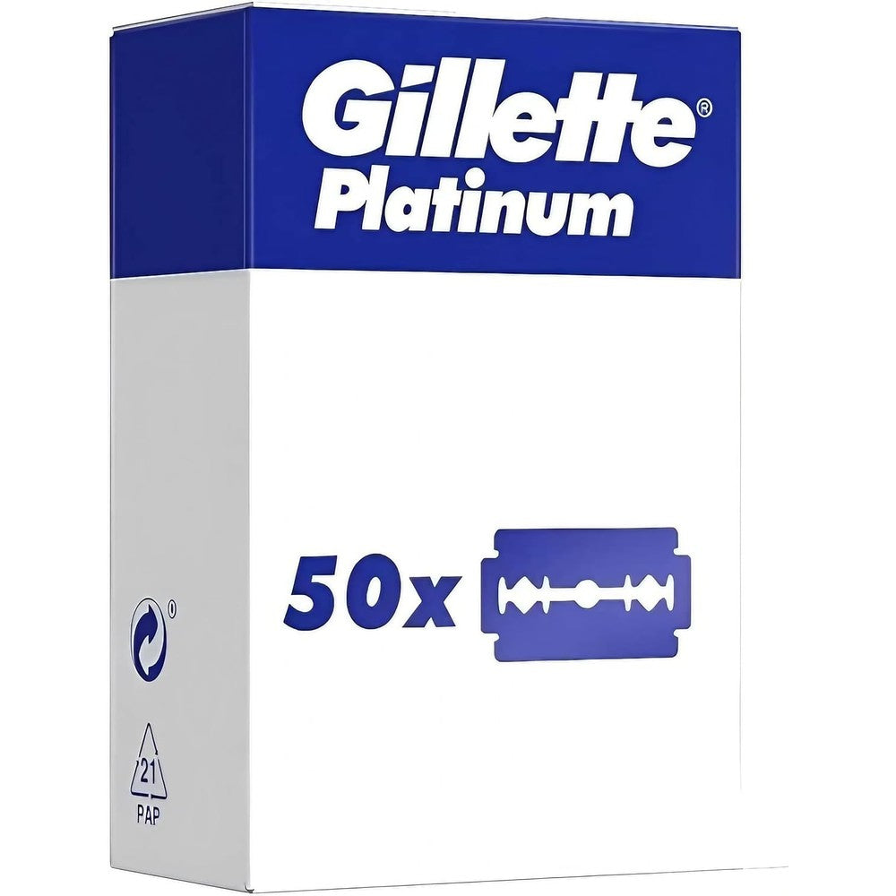 Gillette Platinum double edge safety razor blades 50 pack front view