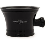 Edwin Jagger RN46 Traditional Porcelain Shaving Bowl front view showing the classic black glazed finish and authentic brand logo.