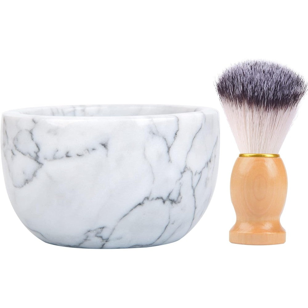 Aisiming marble shaving bowl front view with white and grey natural veining