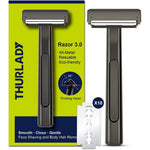 THURLADY dual blade safety razor front view in matte black finish