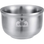 Grandslam shaving soap bowl front view highlighting heavy duty stainless steel design.