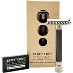 Parker Safety Razor The Variant Open Comb adjustable razor front view showing the graphite gray knurled handle.