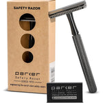 Parker Safety Razor 78R graphite double edge safety razor front view showcasing textured non slip handle