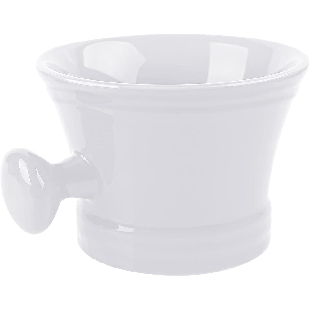 Linkidea ceramic shaving mug front view with glossy white finish