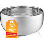 Perfecto stainless steel shaving soap bowl front view for wet shaving kit.