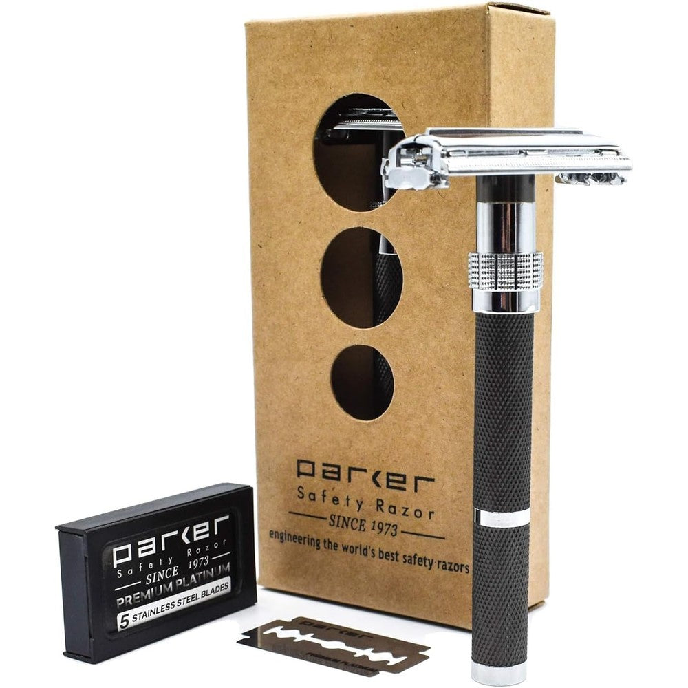 Parker 96R safety razor front view showcasing graphite gray handle