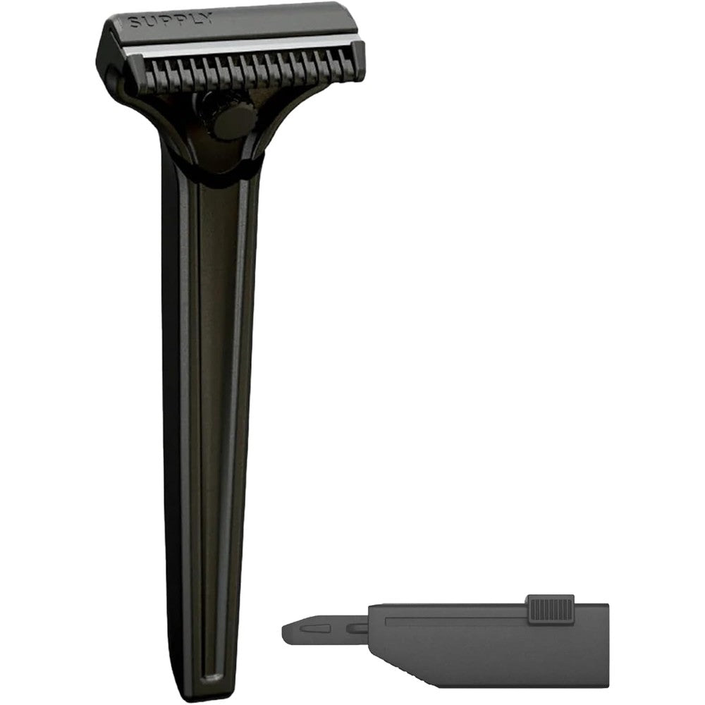SUPPLY Single Edge SE Razor for Men in matte black front view premium single blade shaving.