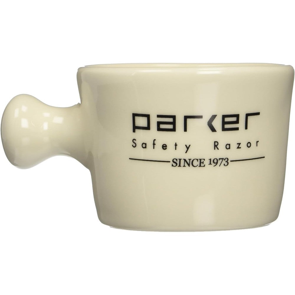 Parker Safety Razor Deluxe Stoneware Apothecary Shaving Mug front view ivory ceramic traditional wet shaving accessory