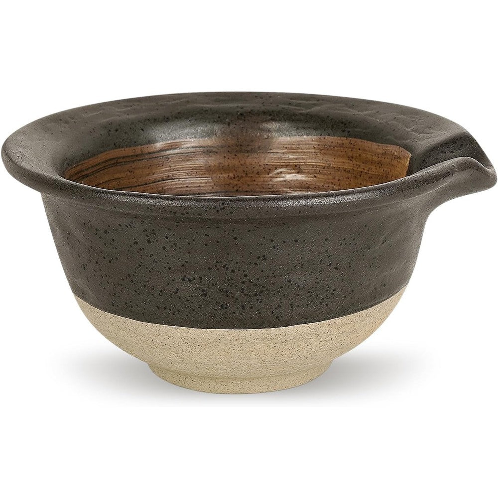 Linkidea inside rough ceramic texture shaving bowl black front view