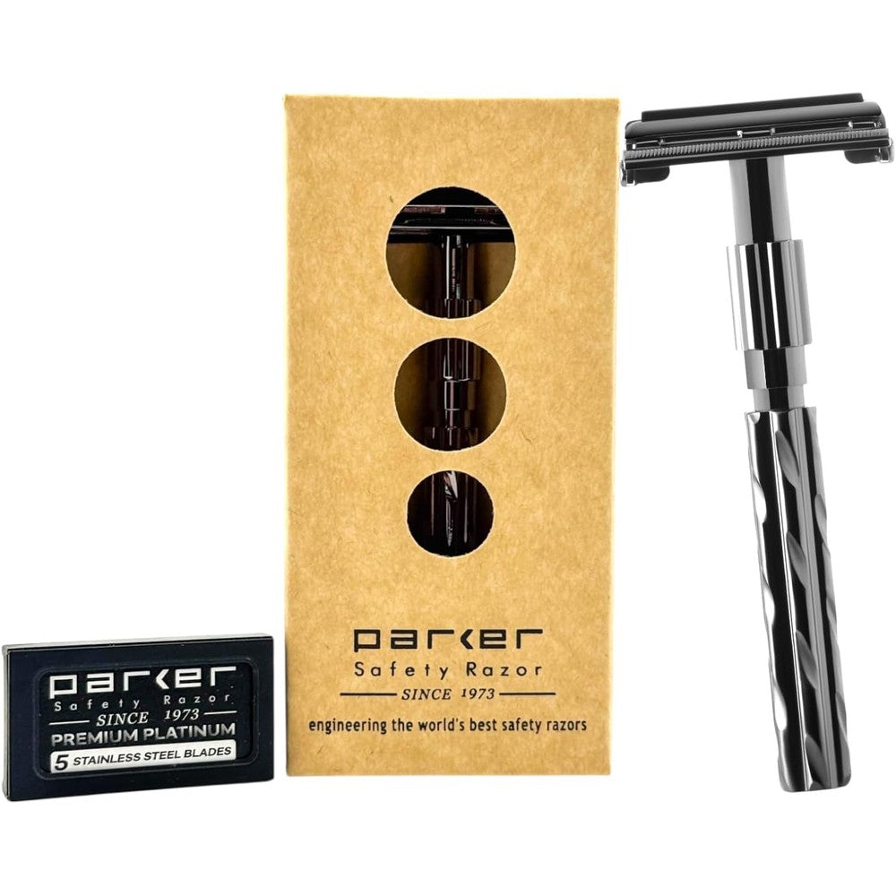 Parker 22R safety razor front view showcasing gunmetal finish