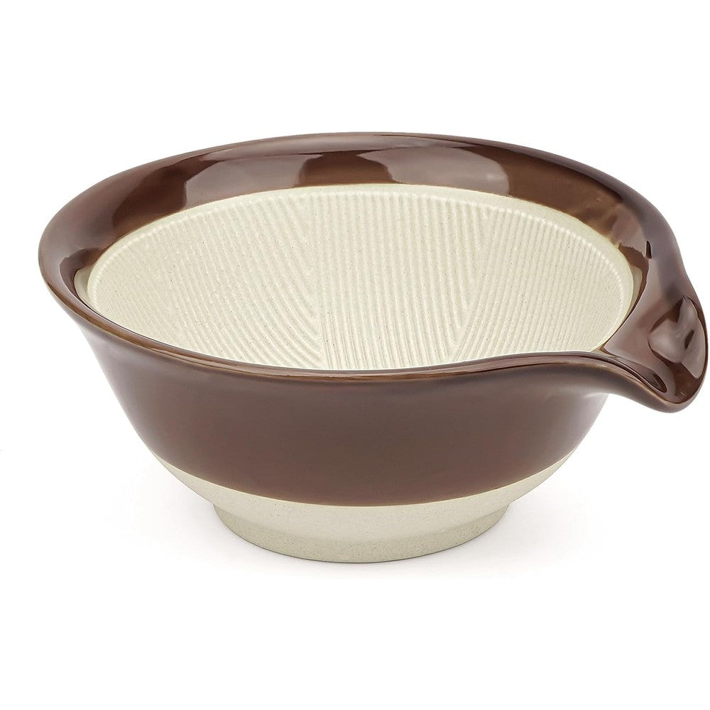 Linkidea ceramic shaving bowl front view showcasing the rich brown glazed finish