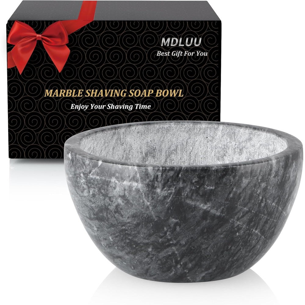MDLUU Marble Shaving Soap Bowl front view showcasing natural black stone veining pattern