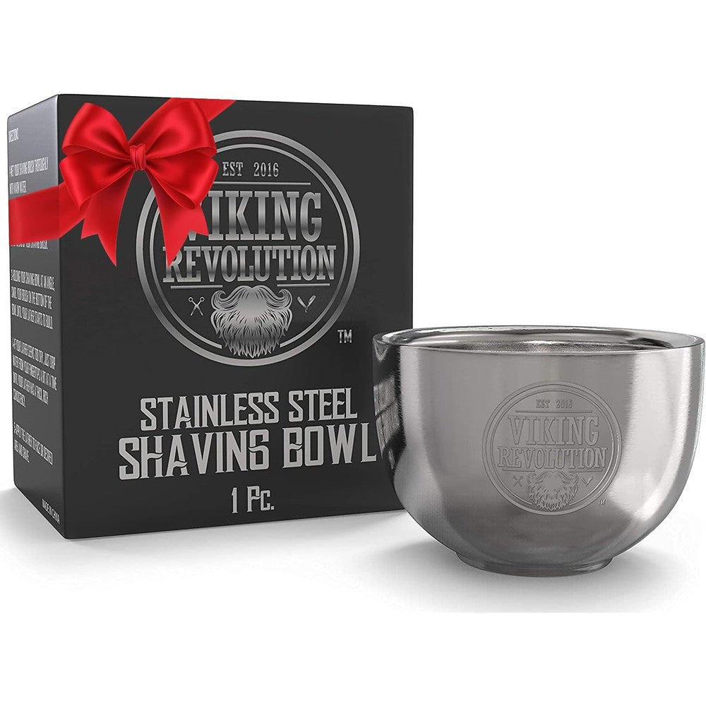 Viking Revolution stainless steel shaving soap bowl front view for premium wet shaving