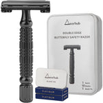 Gearhub Butterfly Double Edge Safety Razor front view matte black finish