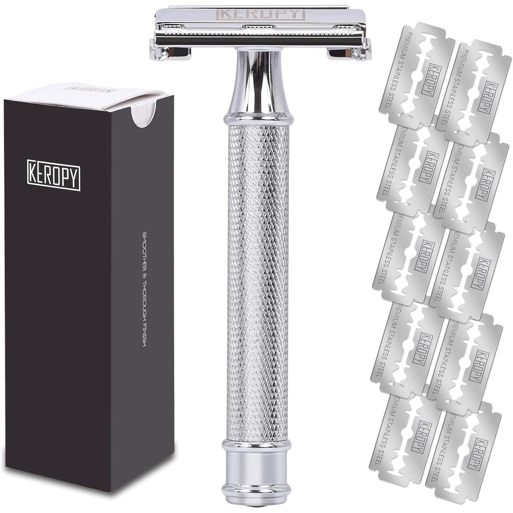 Keropy safety razor for men front view mirror polished silver finish