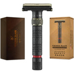 Vikings Blade The Emperor Meiji adjustable safety razor front view showcasing vintage bronze handle