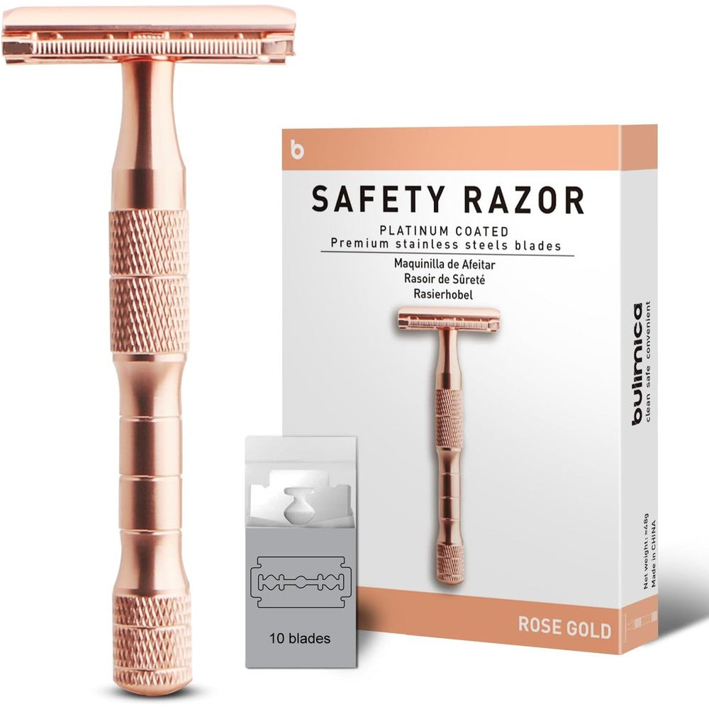 Bulimica rose gold safety razor front view elegant metal handle close shaving tool for women