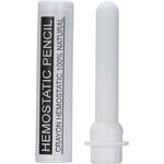 Ubervia pen type styptic pencil front view showing white alum crystal stick for shaving cuts.