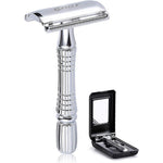BAILI Classic 3 Piece Double Edge Safety Razor front view in polished silver finish