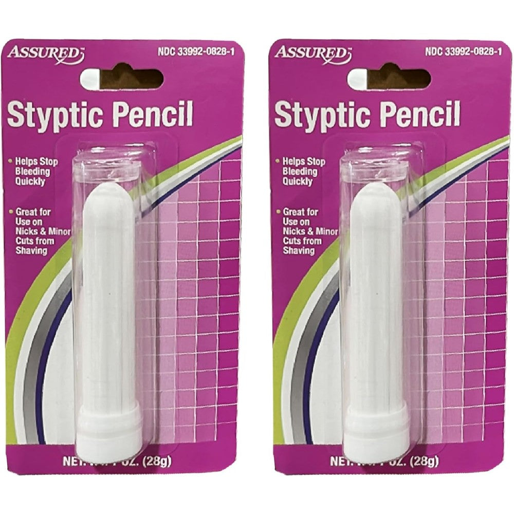 Assured Styptic Pencil front view pack of two for personal grooming.