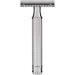 Mühle Traditional R89 safety razor front view showcasing chrome plated finish