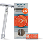 MERKUR 23C double edge safety razor front view packaged in classic tradition and design box.
