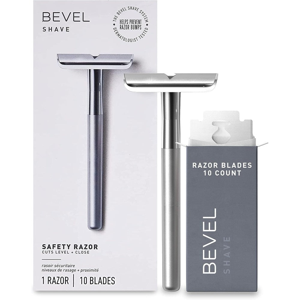 Bevel Safety Razor front view showcasing premium silver brass weighted handle.