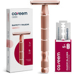 CAVEEM rose gold double edge safety razor front view premium metallic shaver