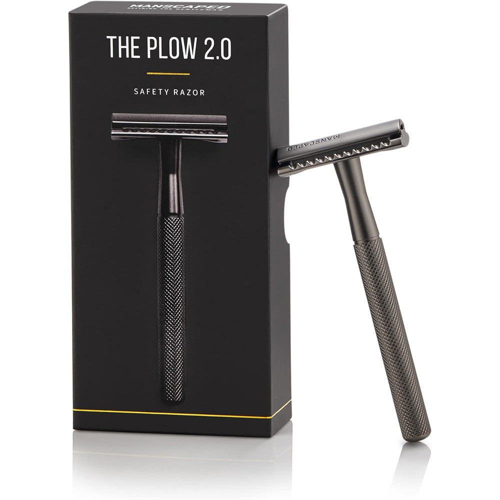 MANSCAPED The Plow 2.0 premium safety razor front view gunmetal grey finish