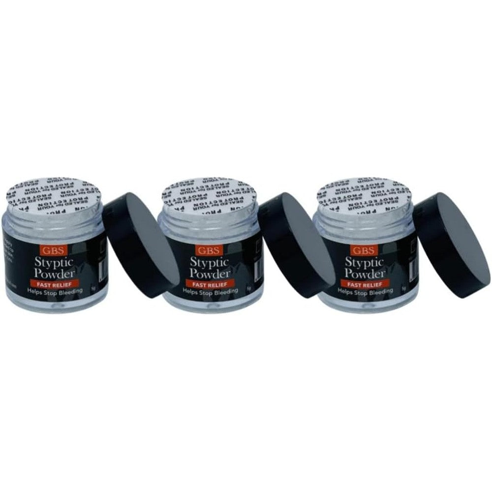 GBS GENTS Styptic Powder three pack front view for shaving nick treatment