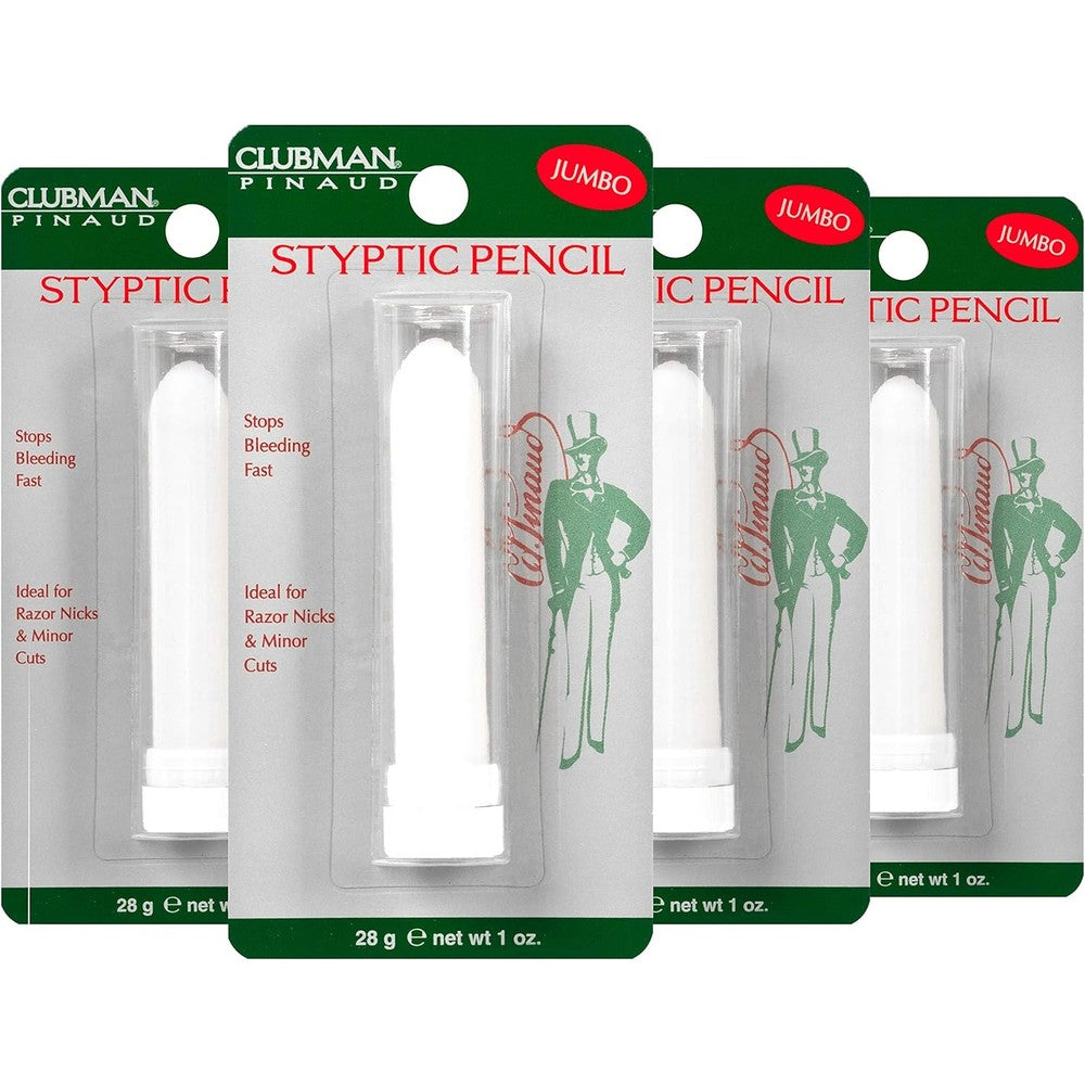 Clubman Pinaud Styptic Pencil Jumbo front view of pack of four grooming sticks.
