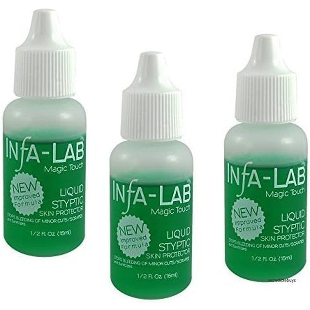 Infalab Magic Touch Liquid Styptic Skin Protector three bottle pack front view for instant bleeding control