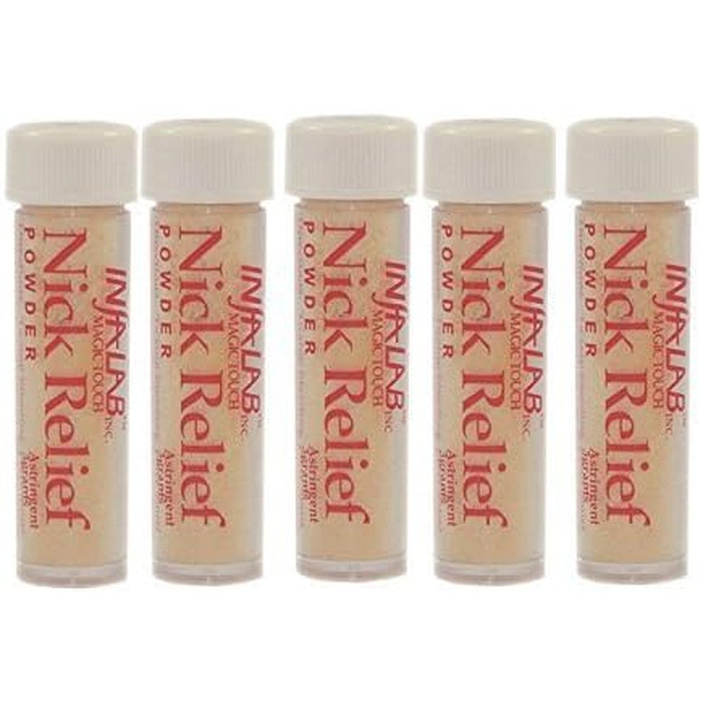 Infalab Nick Relief Styptic Powder five count front view packaging for shaving cuts first aid