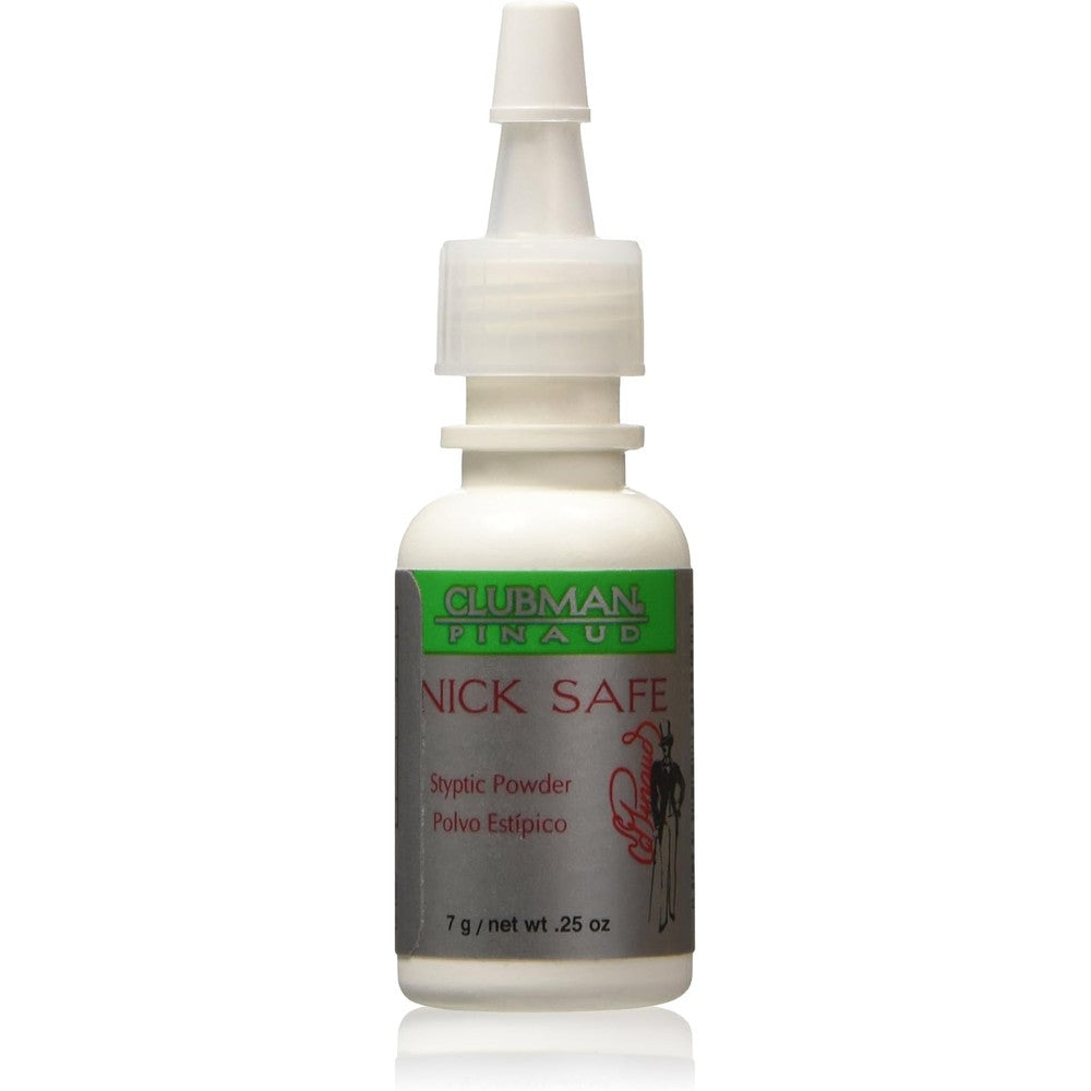 Clubman Pinaud Nick Safe Styptic Powder front view bottle for shaving cut relief