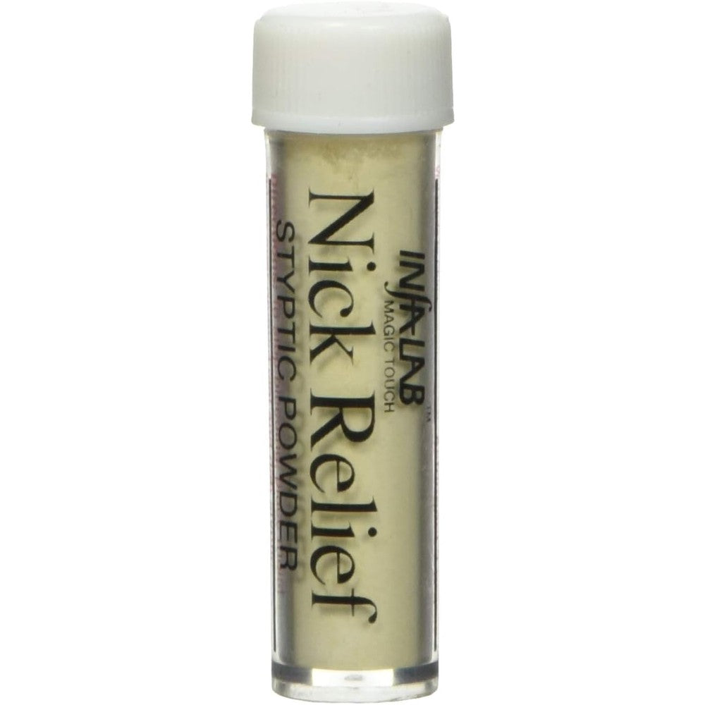 Magic Touch Nick Relief Styptic Powder front view of the compact professional grooming vial