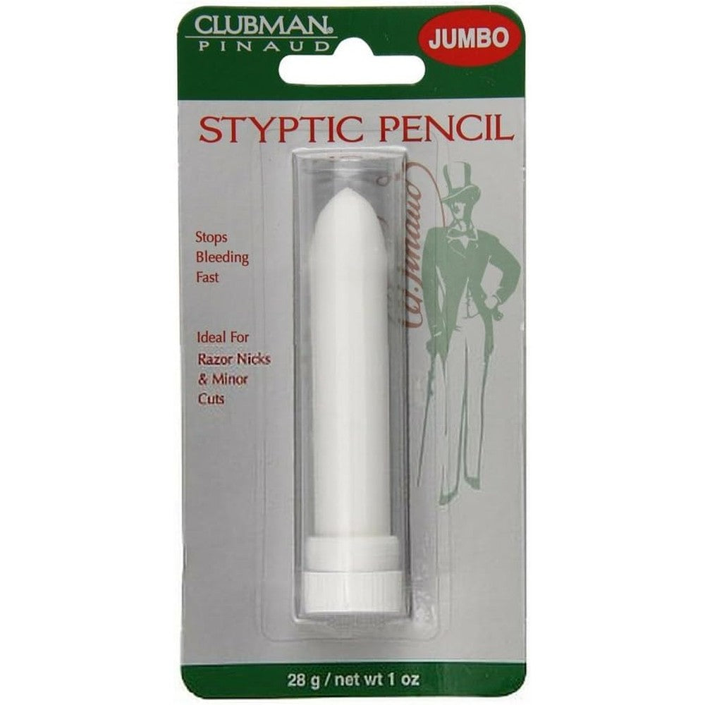 Clubman Pinaud Jumbo Styptic Pencil front view for stopping shaving nicks.