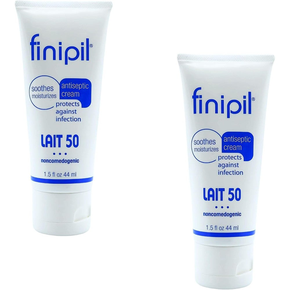 Nufree Finipil Lait 50 Antiseptic Post Hair Removal Lotion front view of pack of two tubes