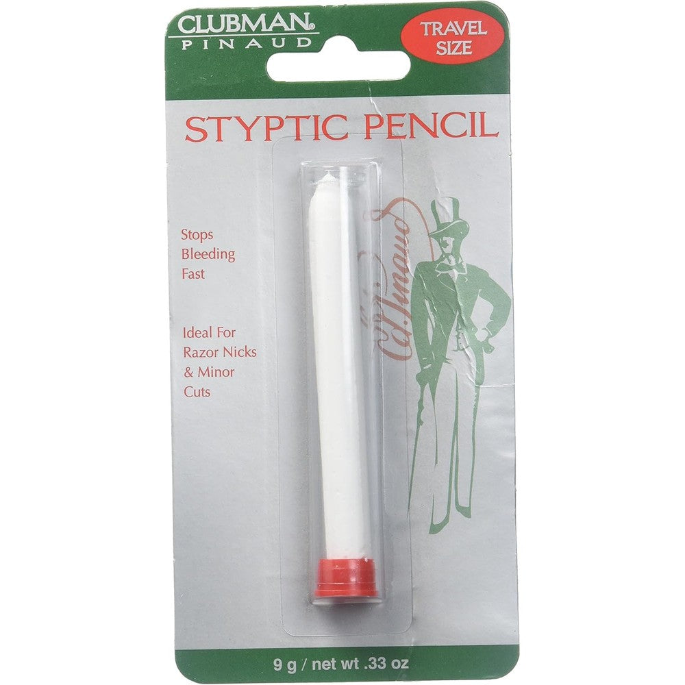 Clubman Pinaud Styptic Pencil travel size front view for shaving nick relief.