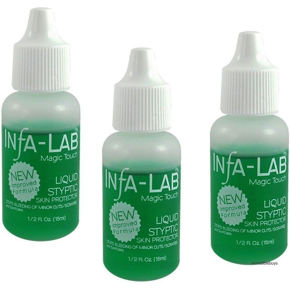 Infalab Magic Touch Liquid Styptic Skin Protector three bottle pack front view for instant bleeding control