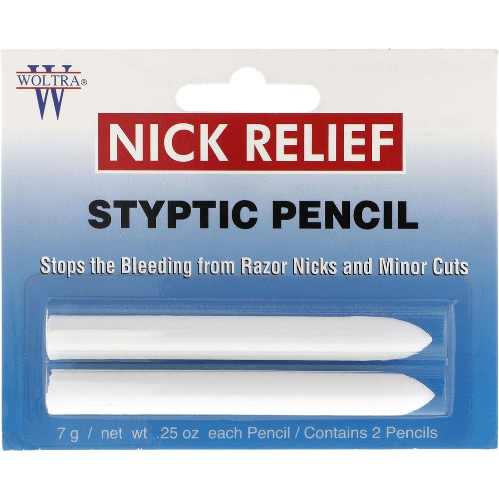 Woltra Styptic Pencil Small 0.25 Ounce front view of packaging for shaving cut relief.