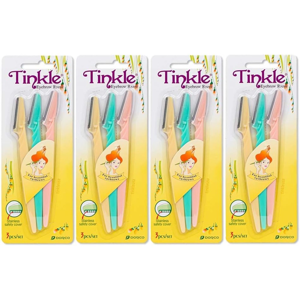 Tinkle Dermaplaning Tool 12-pack front view authentic facial hair remover for women.