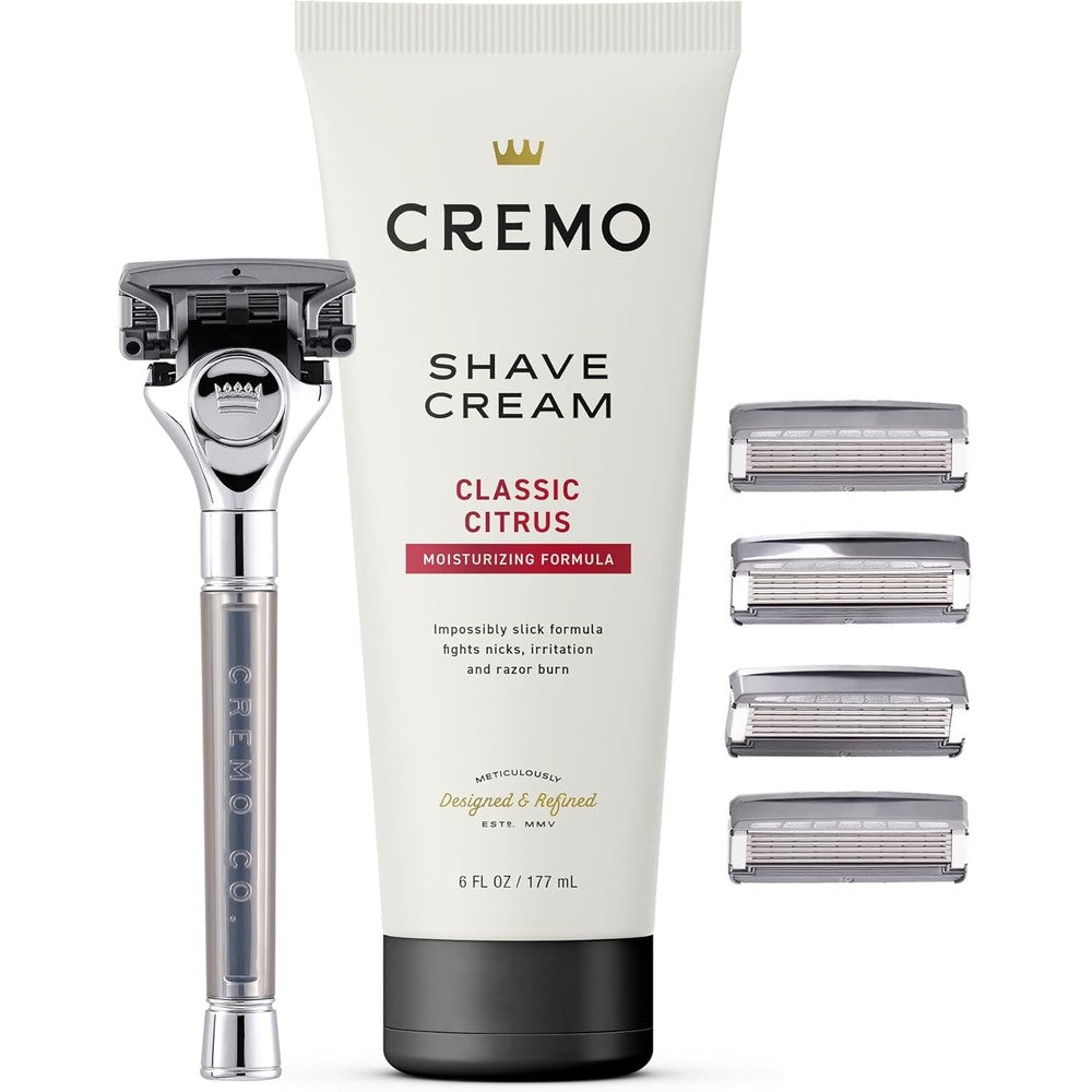 Cremo Original Shaving Kit Gift Set with Chrome Razor and 6 Ounce Cream