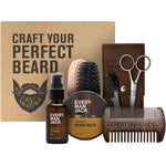 Every Man Jack Sandalwood Beard Grooming Kit front view showcasing six styling pieces