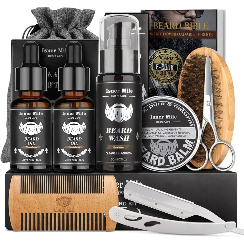 Comfy Mate Isner Mile Beard Grooming Kit front view showcasing full collection of products
