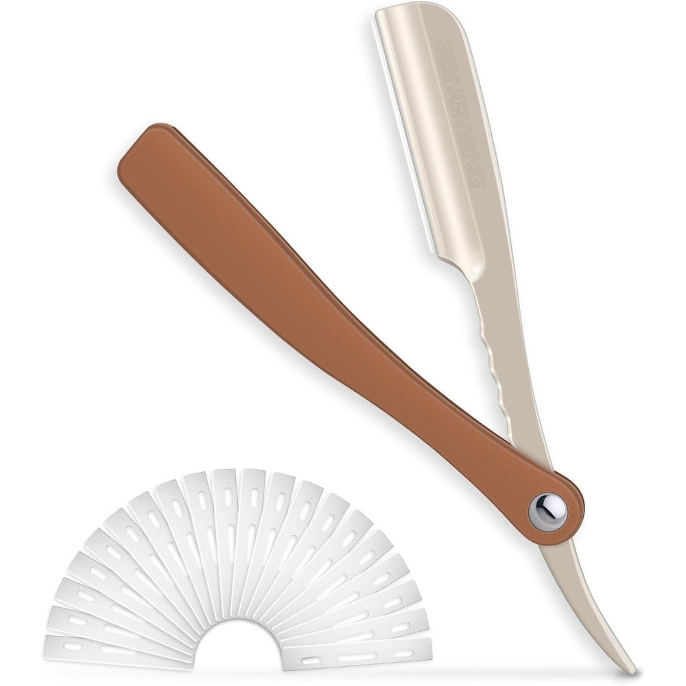 Bangmeng professional straight razor front view with wooden handle