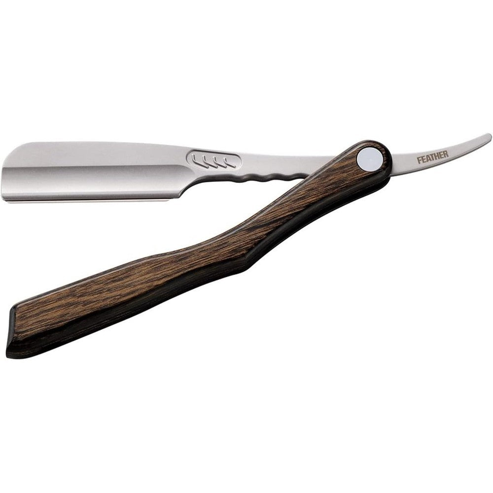 Feather Artist Club SS Scotch Wood folding straight razor front view